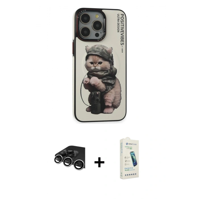 MARSİLYAN™- iPhone 14 Pro Max Kılıf Siluet Modern Özel Seri - Şeffaf Pasifik Cam Ekran Koruyucu + Raze Metal Kamera Lens - GS