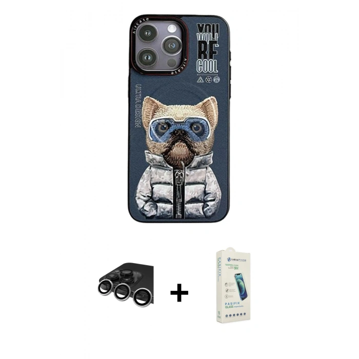 MARSİLYAN™- iPhone 14 Pro Max Kılıf Siluet Modern Özel Seri - Şeffaf Pasifik Cam Ekran Koruyucu + Raze Metal Kamera Lens - GS