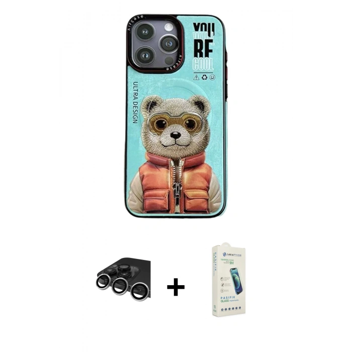MARSİLYAN™- iPhone 14 Pro Max Kılıf Siluet Modern Özel Seri - Şeffaf Pasifik Cam Ekran Koruyucu + Raze Metal Kamera Lens - GS