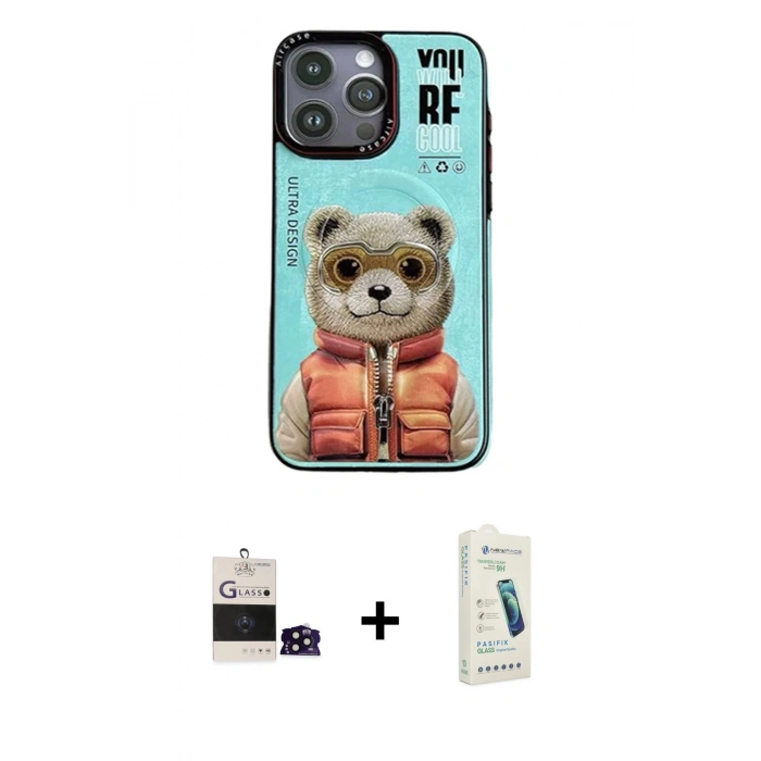 MARSİLYAN™- iPhone 14 Pro Max Kılıf Siluet Modern Özel Seri - Şeffaf Pasifik Cam Ekran Koruyucu + Bilvis Titan Kamera Lens - SH