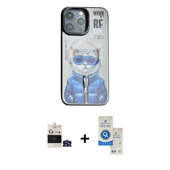 MARSİLYAN™- iPhone 14 Pro Max Kılıf Siluet Modern Özel Seri - Şeffaf Royal Nano Ekran Koruyucu + Bilvis Titan Kamera Lens - DNMR