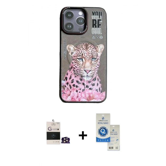 MARSİLYAN™- iPhone 14 Pro Max Kılıf Siluet Modern Özel Seri - Şeffaf Royal Nano Ekran Koruyucu + Bilvis Titan Kamera Lens - GD