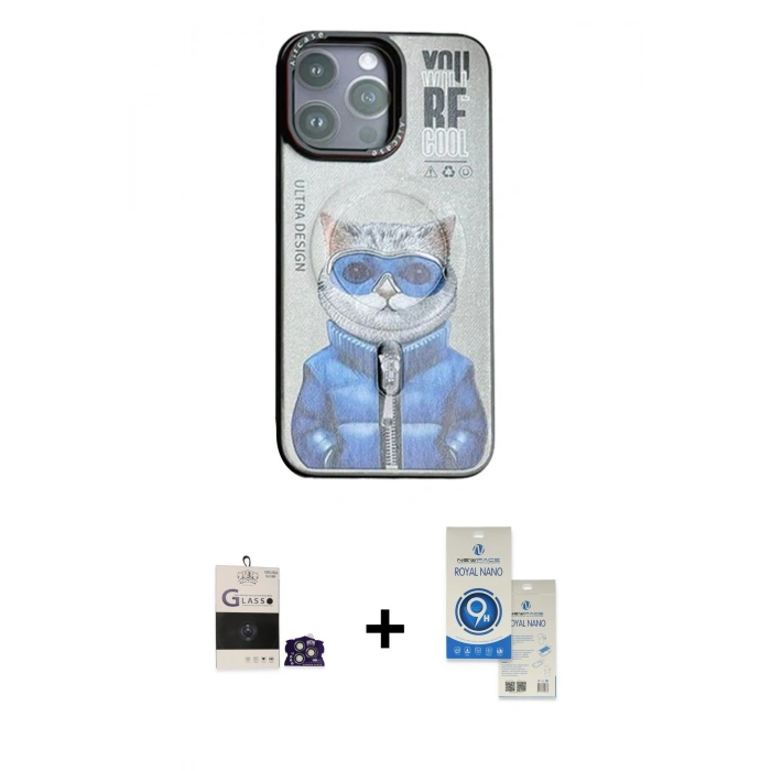 MARSİLYAN™- iPhone 14 Pro Max Kılıf Siluet Modern Özel Seri - Şeffaf Royal Nano Ekran Koruyucu + Bilvis Titan Kamera Lens - GS