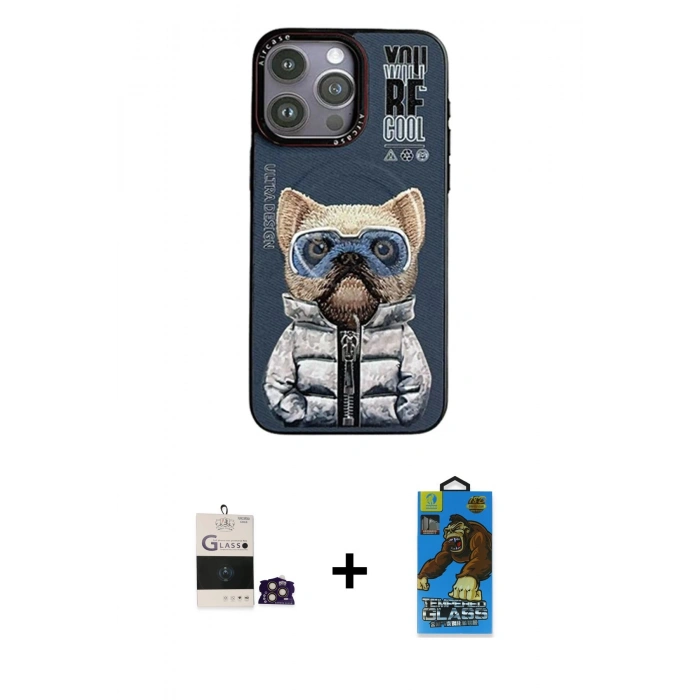 MARSİLYAN™- iPhone 14 Pro Max Kılıf Siluet Modern Özel Seri - Siyah 18D Cam Ekran Koruyucu + Bilvis Titan Kamera Lens - GD