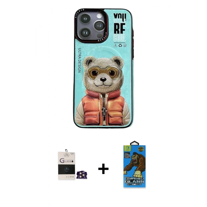 MARSİLYAN™- iPhone 14 Pro Max Kılıf Siluet Modern Özel Seri - Siyah 18D Cam Ekran Koruyucu + Bilvis Titan Kamera Lens - GD
