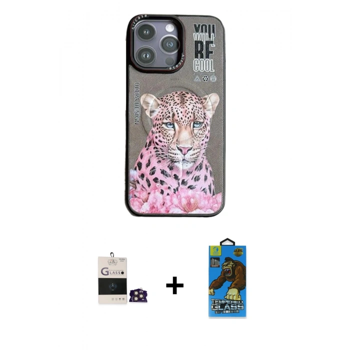 MARSİLYAN™- iPhone 14 Pro Max Kılıf Siluet Modern Özel Seri - Siyah 18D Cam Ekran Koruyucu + Bilvis Titan Kamera Lens - GD