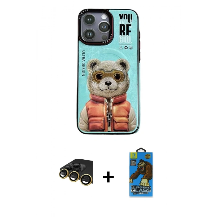 MARSİLYAN™- iPhone 14 Pro Max Kılıf Siluet Modern Özel Seri - Siyah 18D Cam Ekran Koruyucu + Gold Raze Metal Kamera Lens