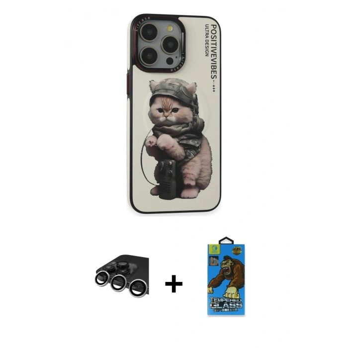 MARSİLYAN™- iPhone 14 Pro Max Kılıf Siluet Modern Özel Seri - Siyah 18D Cam Ekran Koruyucu + Raze Metal Kamera Lens - GS