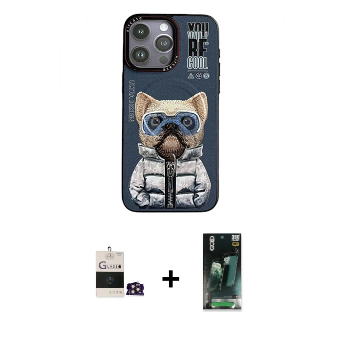 MARSİLYAN™- iPhone 14 Pro Max Kılıf Siluet Modern Özel Seri - Siyah 360 Mat Full Body Arka Koruyucu + Bilvis Titan Kamera Lens - GD