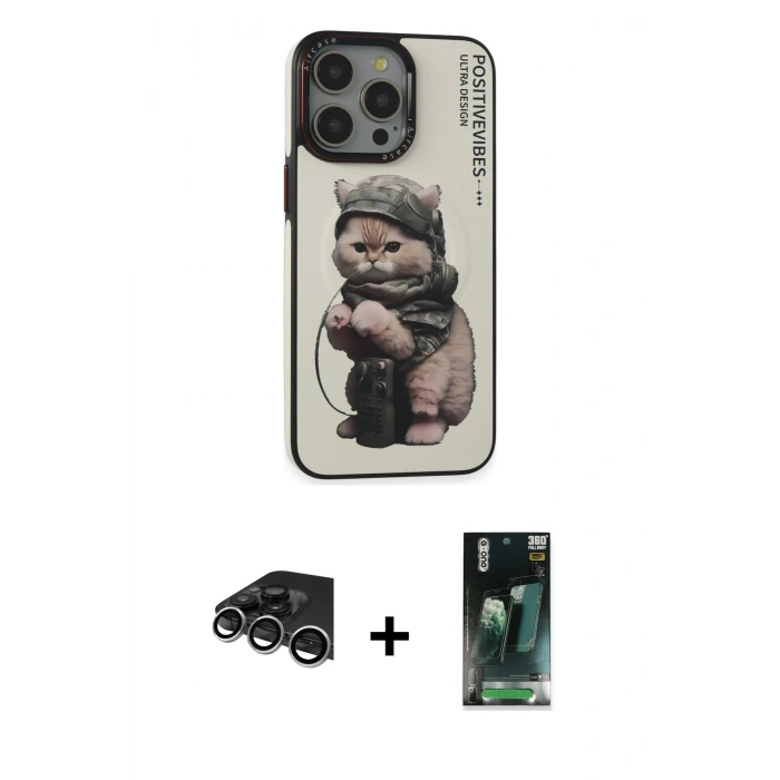 MARSİLYAN™- iPhone 14 Pro Max Kılıf Siluet Modern Özel Seri - Siyah 360 Mat Full Body Arka Koruyucu + Raze Metal Kamera Lens - GS