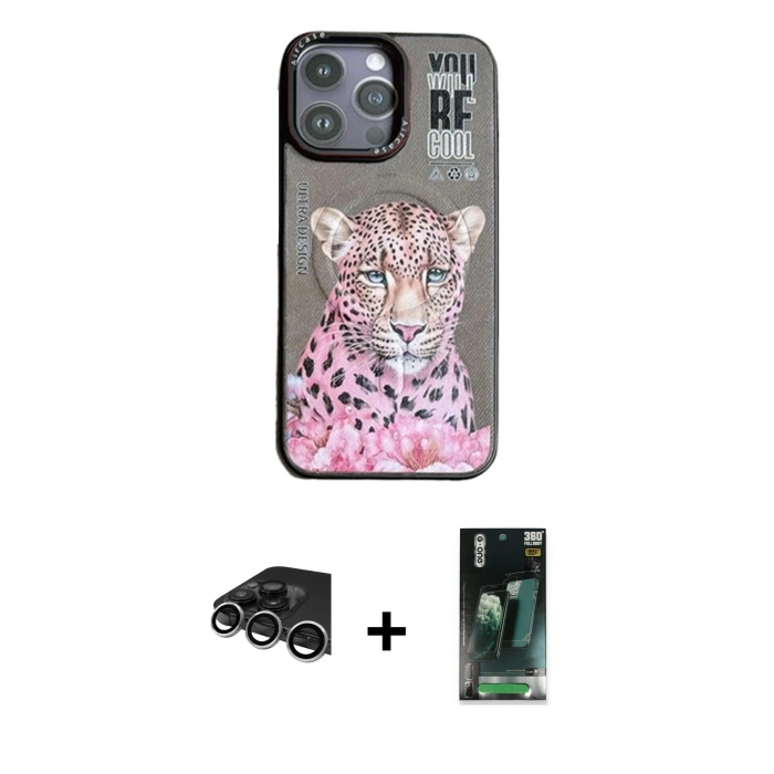 MARSİLYAN™- iPhone 14 Pro Max Kılıf Siluet Modern Özel Seri - Siyah 360 Mat Full Body Arka Koruyucu + Raze Metal Kamera Lens - GS