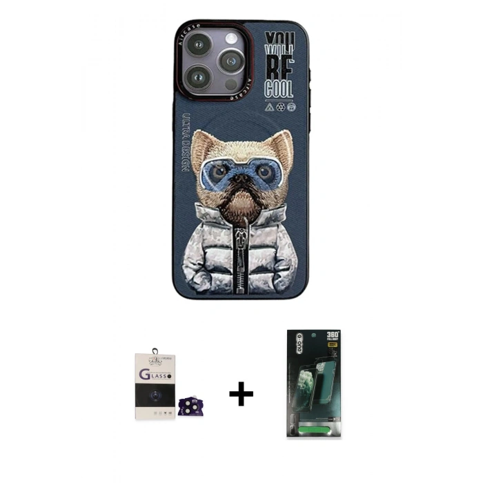 MARSİLYAN™- iPhone 14 Pro Max Kılıf Siluet Modern Özel Seri - Siyah 360 Mat Full Body Arka Koruyucu + Bilvis Titan Kamera Lens - SH