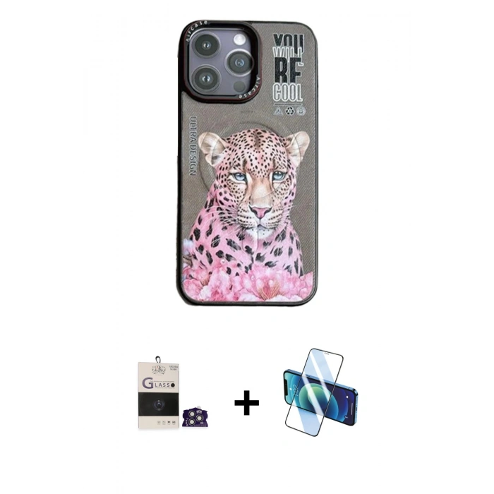 MARSİLYAN™- iPhone 14 Pro Max Kılıf Siluet Modern Özel Seri - Siyah 3D Antistatik Cam Ekran Koruyucu + Bilvis Titan Kamera Lens - GS