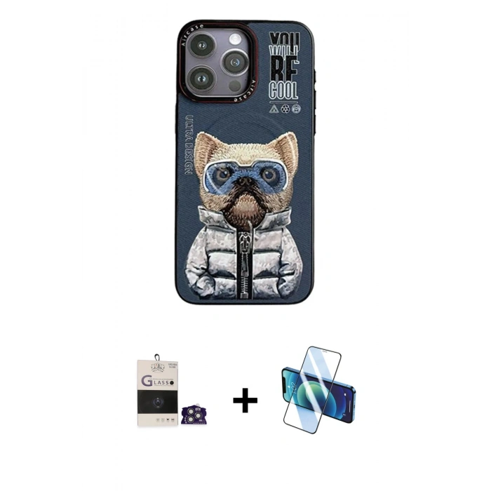 MARSİLYAN™- iPhone 14 Pro Max Kılıf Siluet Modern Özel Seri - Siyah 3D Antistatik Cam Ekran Koruyucu + Bilvis Titan Kamera Lens - GS