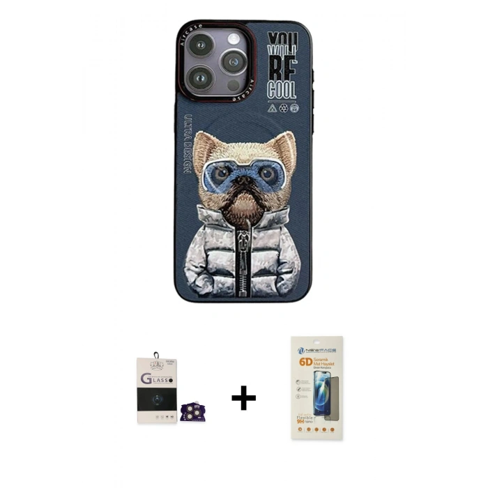 MARSİLYAN™- iPhone 14 Pro Max Kılıf Siluet Modern Özel Seri - Siyah 6D Mat Seramik Hayalet Nano Ekran Koruyucu + Bilvis Titan Kamera Lens - GD