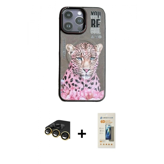 MARSİLYAN™- iPhone 14 Pro Max Kılıf Siluet Modern Özel Seri - Siyah 6D Mat Seramik Hayalet Nano Ekran Koruyucu + Raze Metal Kamera Lens - GD