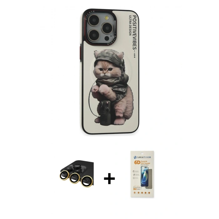 MARSİLYAN™- iPhone 14 Pro Max Kılıf Siluet Modern Özel Seri - Siyah 6D Mat Seramik Hayalet Nano Ekran Koruyucu + Raze Metal Kamera Lens - GD