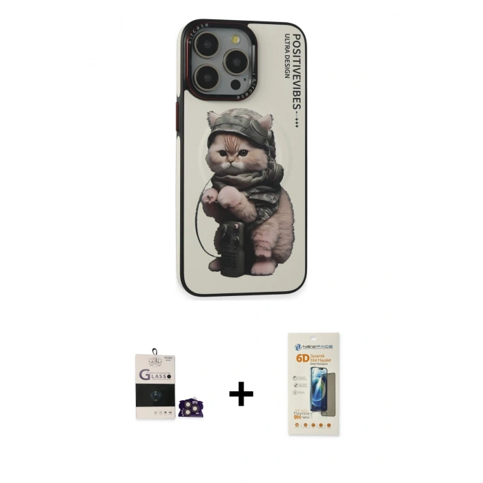 MARSİLYAN™- iPhone 14 Pro Max Kılıf Siluet Modern Özel Seri - Siyah 6D Mat Seramik Hayalet Nano Ekran Koruyucu + Bilvis Titan Kamera Lens - GD
