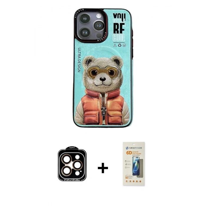 MARSİLYAN™- iPhone 14 Pro Max Kılıf Siluet Modern Özel Seri - Siyah 6D Mat Seramik Hayalet Nano Ekran Koruyucu + PVD Metal Kamera Lens - TU