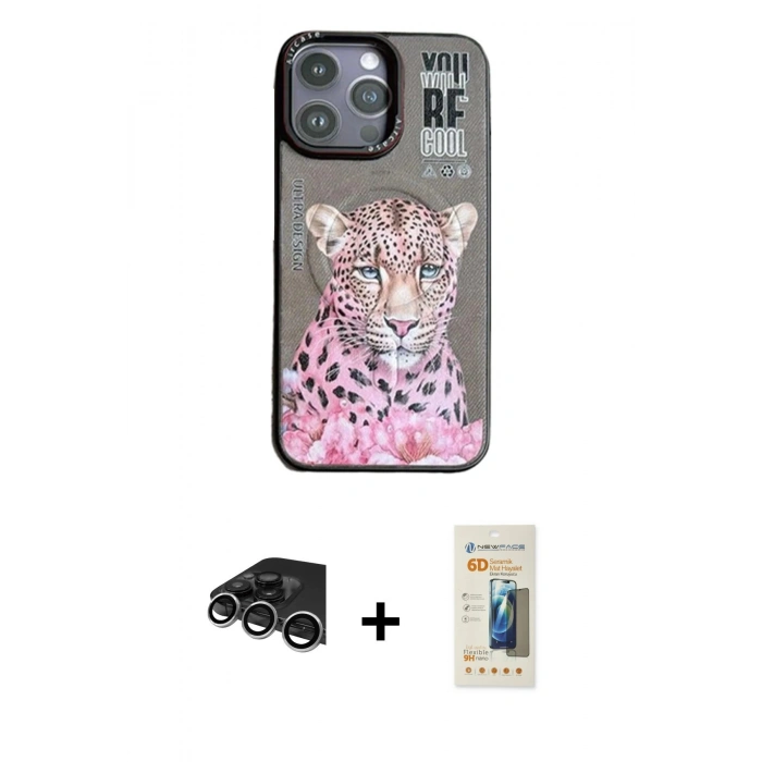MARSİLYAN™- iPhone 14 Pro Max Kılıf Siluet Modern Özel Seri - Siyah 6D Mat Seramik Hayalet Nano Ekran Koruyucu + Raze Metal Kamera Lens - GS