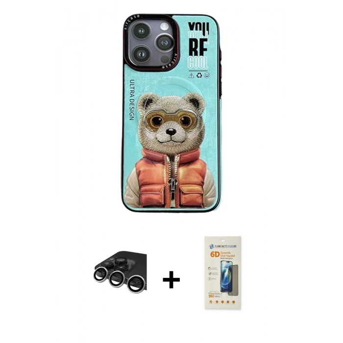 MARSİLYAN™- iPhone 14 Pro Max Kılıf Siluet Modern Özel Seri - Siyah 6D Mat Seramik Hayalet Nano Ekran Koruyucu + Raze Metal Kamera Lens - GS