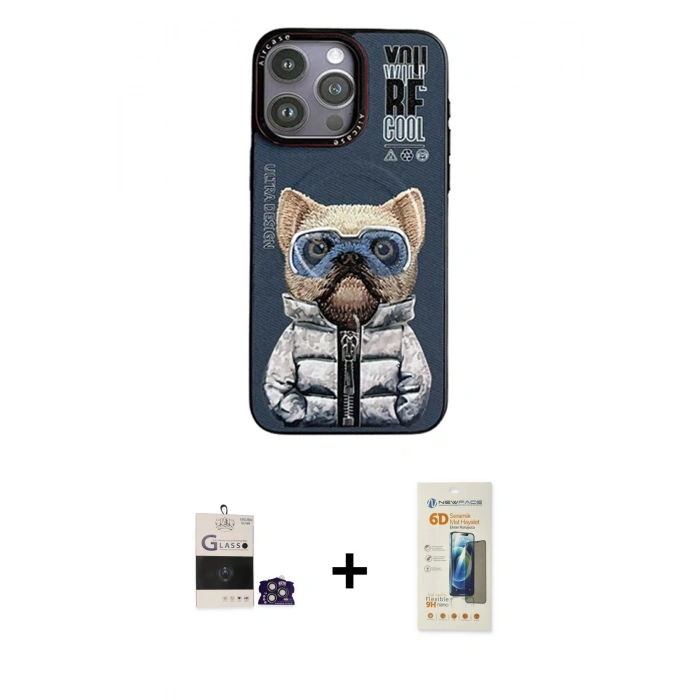 MARSİLYAN™- iPhone 14 Pro Max Kılıf Siluet Modern Özel Seri - Siyah 6D Mat Seramik Hayalet Nano Ekran Koruyucu + Bilvis Titan Kamera Lens - GS