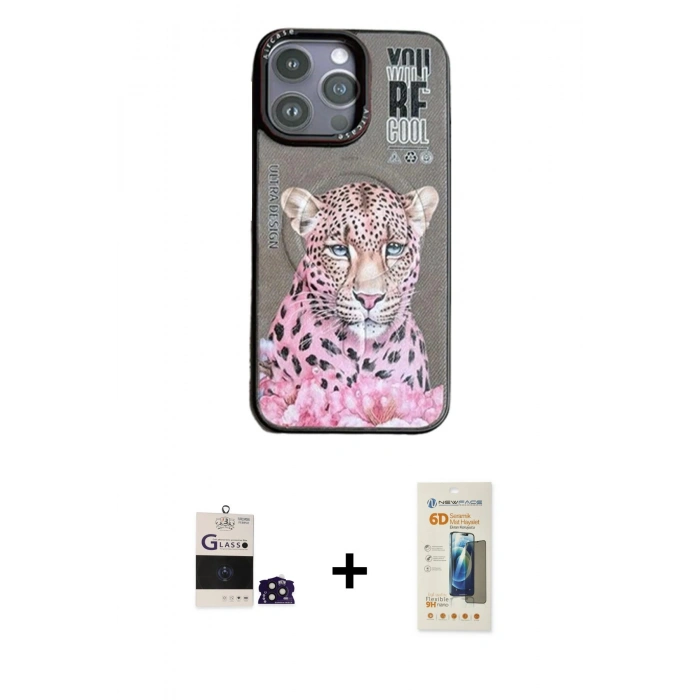 MARSİLYAN™- iPhone 14 Pro Max Kılıf Siluet Modern Özel Seri - Siyah 6D Mat Seramik Hayalet Nano Ekran Koruyucu + Derin Mor Bilvis Titan Kamera Lens