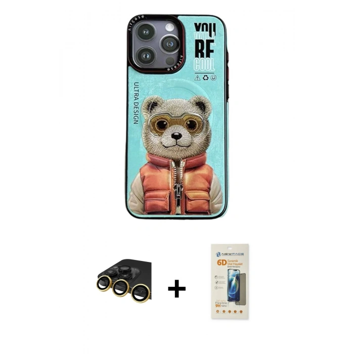 MARSİLYAN™- iPhone 14 Pro Max Kılıf Siluet Modern Özel Seri - Siyah 6D Mat Seramik Hayalet Nano Ekran Koruyucu + Raze Metal Kamera Lens - GD