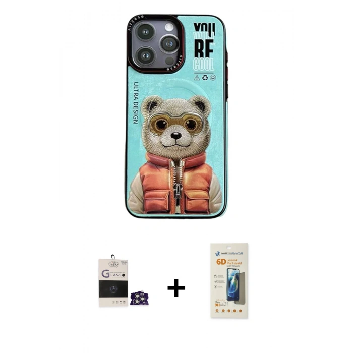 MARSİLYAN™- iPhone 14 Pro Max Kılıf Siluet Modern Özel Seri - Siyah 6D Mat Seramik Hayalet Nano Ekran Koruyucu + Bilvis Titan Kamera Lens - GS