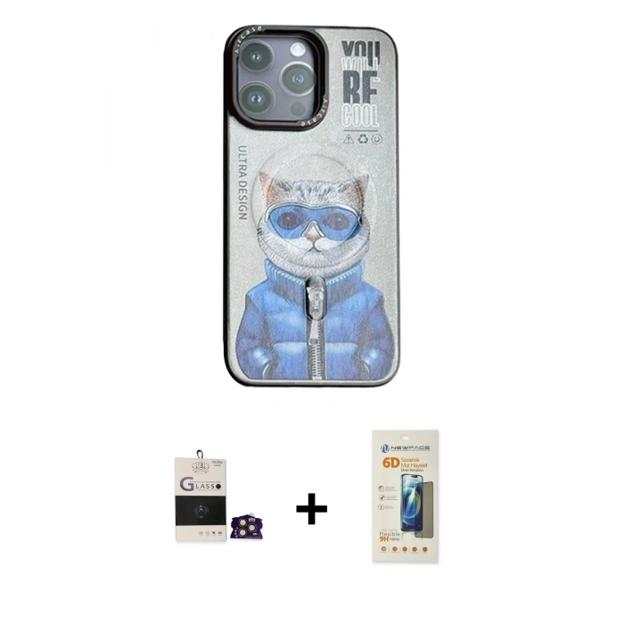 MARSİLYAN™- iPhone 14 Pro Max Kılıf Siluet Modern Özel Seri - Siyah 6D Mat Seramik Hayalet Nano Ekran Koruyucu + Bilvis Titan Kamera Lens - GD
