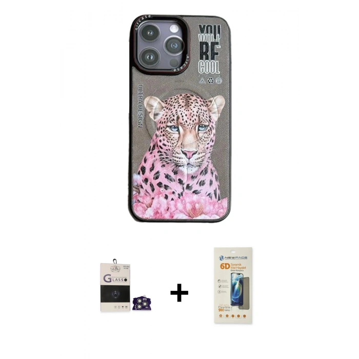 MARSİLYAN™- iPhone 14 Pro Max Kılıf Siluet Modern Özel Seri - Siyah 6D Mat Seramik Hayalet Nano Ekran Koruyucu + Bilvis Titan Kamera Lens - GS