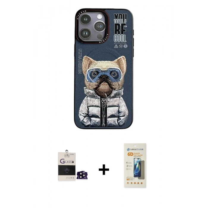 MARSİLYAN™- iPhone 14 Pro Max Kılıf Siluet Modern Özel Seri - Siyah 6D Mat Seramik Hayalet Nano Ekran Koruyucu + Bilvis Titan Kamera Lens - SH