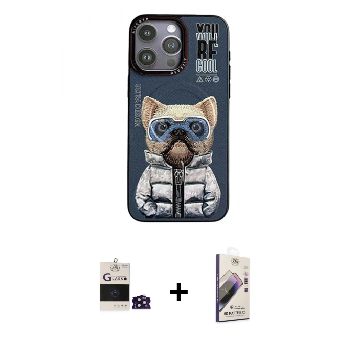 MARSİLYAN™- iPhone 14 Pro Max Kılıf Siluet Modern Özel Seri - Siyah Bilvis 3D Mat Cam Ekran Koruyucu + Bilvis Titan Kamera Lens - DNMR