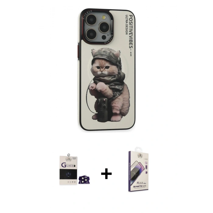 MARSİLYAN™- iPhone 14 Pro Max Kılıf Siluet Modern Özel Seri - Siyah Bilvis 3D Mat Cam Ekran Koruyucu + Bilvis Titan Kamera Lens - DNMR