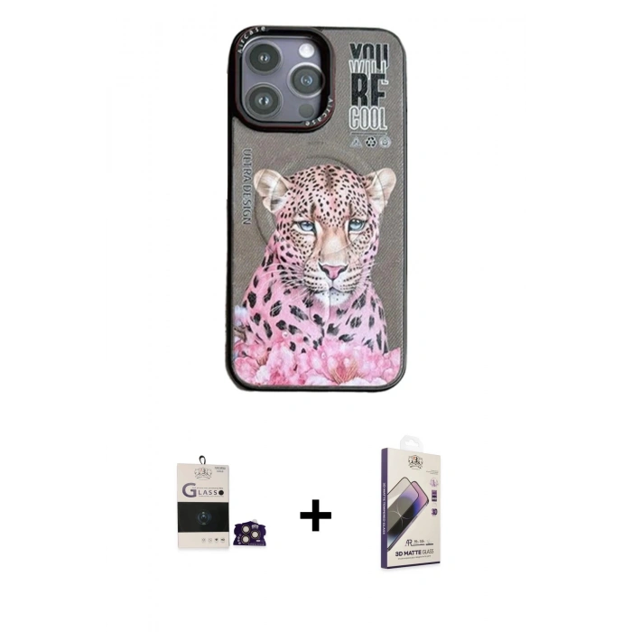 MARSİLYAN™- iPhone 14 Pro Max Kılıf Siluet Modern Özel Seri - Siyah Bilvis 3D Mat Cam Ekran Koruyucu + Bilvis Titan Kamera Lens - GD