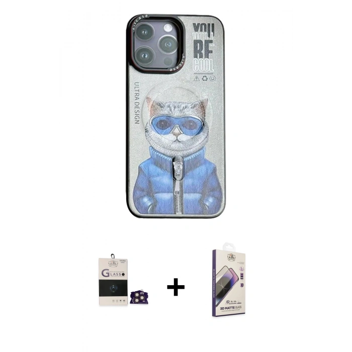 MARSİLYAN™- iPhone 14 Pro Max Kılıf Siluet Modern Özel Seri - Siyah Bilvis 3D Mat Cam Ekran Koruyucu + Bilvis Titan Kamera Lens - GD
