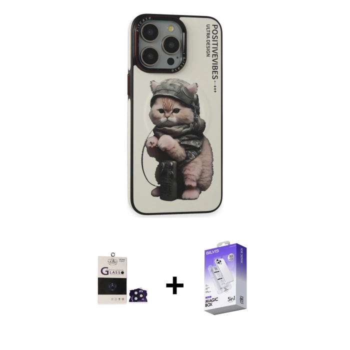 MARSİLYAN™- iPhone 14 Pro Max Kılıf Siluet Modern Özel Seri - Siyah Bilvis 5in1 3D Magic Cam Ekran Koruyucu + Bilvis Titan Kamera Lens - DNMR