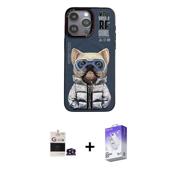 MARSİLYAN™- iPhone 14 Pro Max Kılıf Siluet Modern Özel Seri - Siyah Bilvis 5in1 3D Magic Cam Ekran Koruyucu + Bilvis Titan Kamera Lens - DNMR