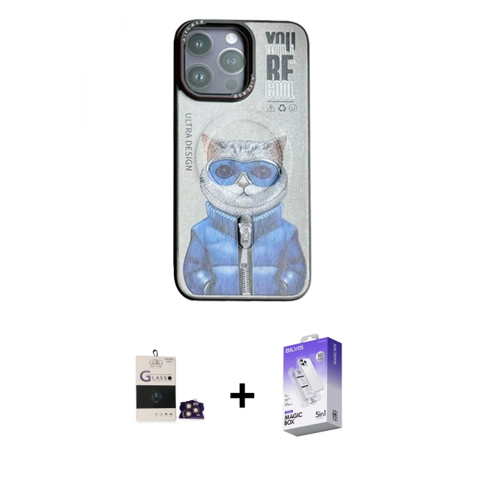 MARSİLYAN™- iPhone 14 Pro Max Kılıf Siluet Modern Özel Seri - Siyah Bilvis 5in1 3D Magic Cam Ekran Koruyucu + Bilvis Titan Kamera Lens - GD