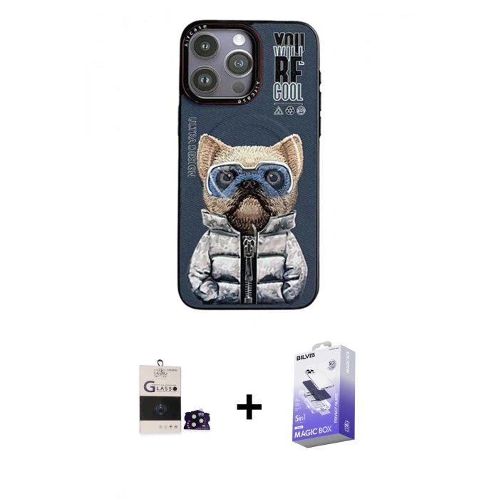 MARSİLYAN™- iPhone 14 Pro Max Kılıf Siluet Modern Özel Seri - Siyah Bilvis 5in1 5D Magic Hayalet Cam Ekran Koruyucu + Bilvis Titan Kamera Lens - SH