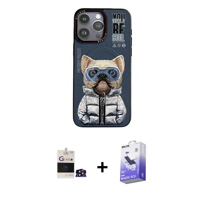 MARSİLYAN™- iPhone 14 Pro Max Kılıf Siluet Modern Özel Seri - Siyah Bilvis 5in1 5D Magic Hayalet Cam Ekran Koruyucu + Bilvis Titan Kamera Lens - DNMR