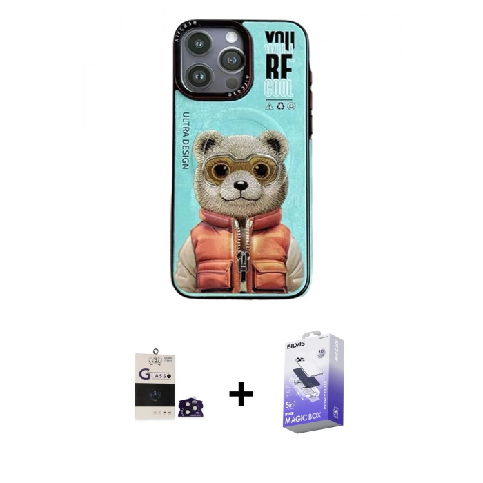 MARSİLYAN™- iPhone 14 Pro Max Kılıf Siluet Modern Özel Seri - Siyah Bilvis 5in1 5D Magic Hayalet Cam Ekran Koruyucu + Bilvis Titan Kamera Lens - DNMR