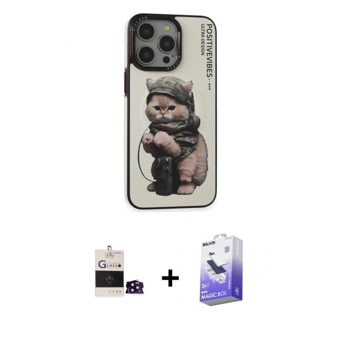 MARSİLYAN™- iPhone 14 Pro Max Kılıf Siluet Modern Özel Seri - Siyah Bilvis 5in1 5D Magic Hayalet Cam Ekran Koruyucu + Bilvis Titan Kamera Lens - SH