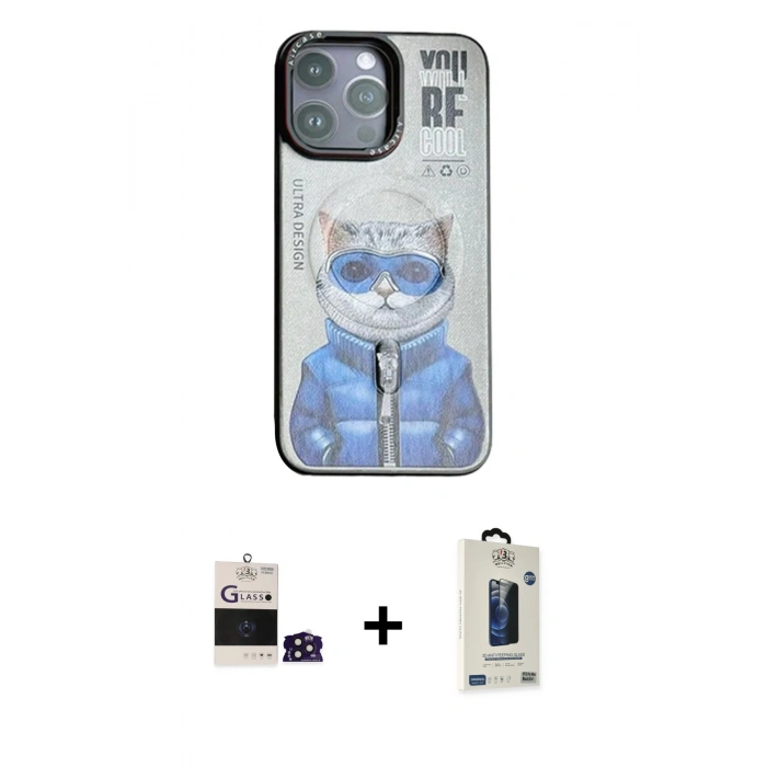 MARSİLYAN™- iPhone 14 Pro Max Kılıf Siluet Modern Özel Seri - Siyah Bilvis Hayalet Cam Ekran Koruyucu + Derin Mor Bilvis Titan Kamera Lens