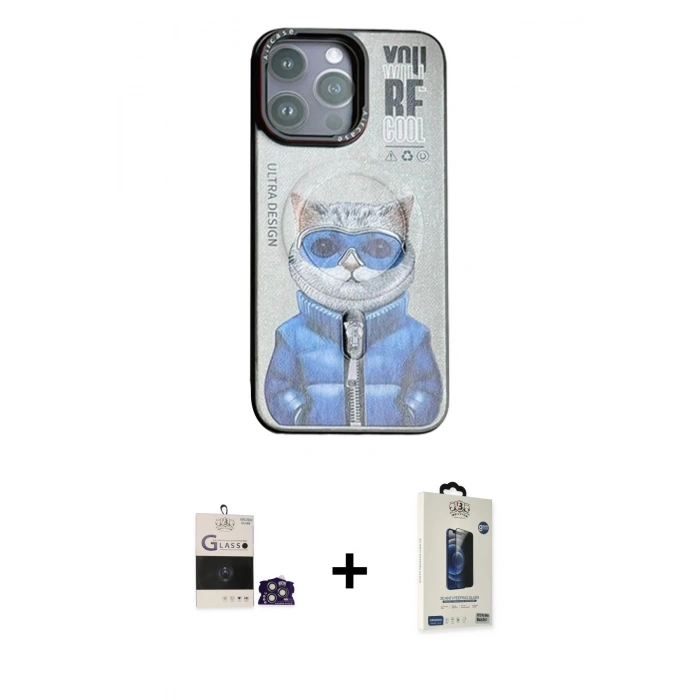 MARSİLYAN™- iPhone 14 Pro Max Kılıf Siluet Modern Özel Seri - Siyah Bilvis Hayalet Cam Ekran Koruyucu + Bilvis Titan Kamera Lens - GS