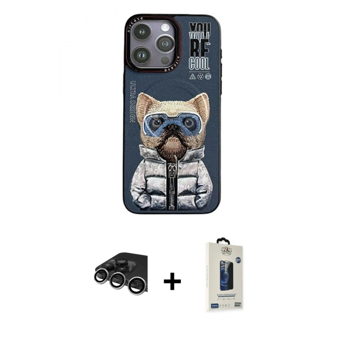 MARSİLYAN™- iPhone 14 Pro Max Kılıf Siluet Modern Özel Seri - Siyah Bilvis Hayalet Cam Ekran Koruyucu + Raze Metal Kamera Lens - GS