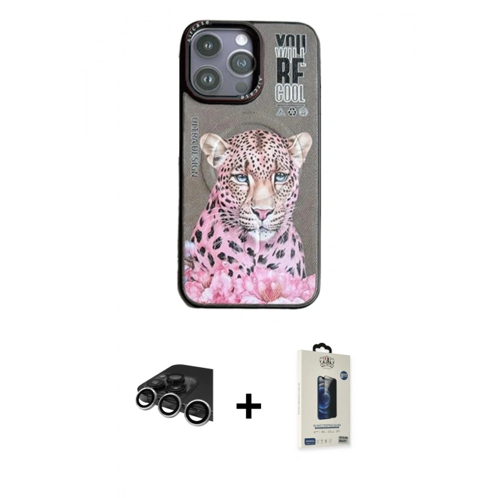 MARSİLYAN™- iPhone 14 Pro Max Kılıf Siluet Modern Özel Seri - Siyah Bilvis Hayalet Cam Ekran Koruyucu + Raze Metal Kamera Lens - GS