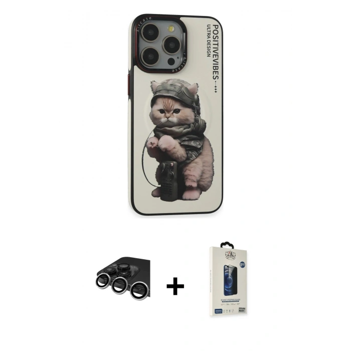 MARSİLYAN™- iPhone 14 Pro Max Kılıf Siluet Modern Özel Seri - Siyah Bilvis Hayalet Cam Ekran Koruyucu + Raze Metal Kamera Lens - GS