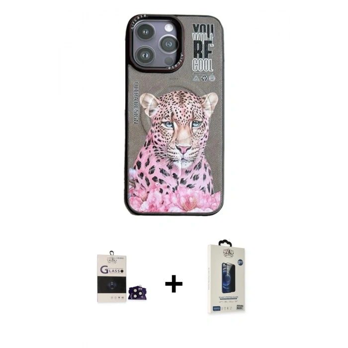 MARSİLYAN™- iPhone 14 Pro Max Kılıf Siluet Modern Özel Seri - Siyah Bilvis Hayalet Cam Ekran Koruyucu + Bilvis Titan Kamera Lens - SH