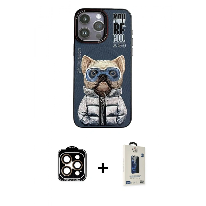 MARSİLYAN™- iPhone 14 Pro Max Kılıf Siluet Modern Özel Seri - Siyah Bilvis Hayalet Cam Ekran Koruyucu + PVD Metal Kamera Lens - TU